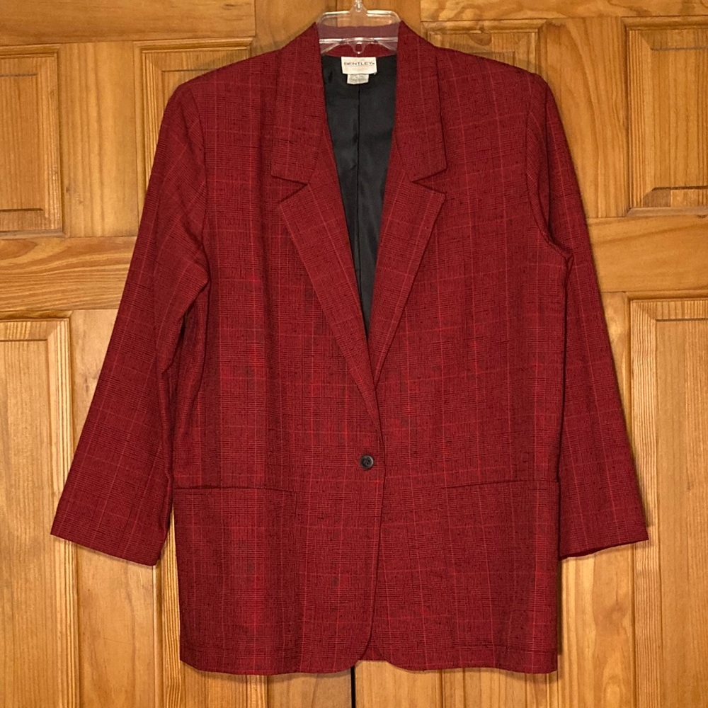 NWOT Bentley Vintage 80s Blazer Lined Career Long Sleeve Red Black Size 9/10